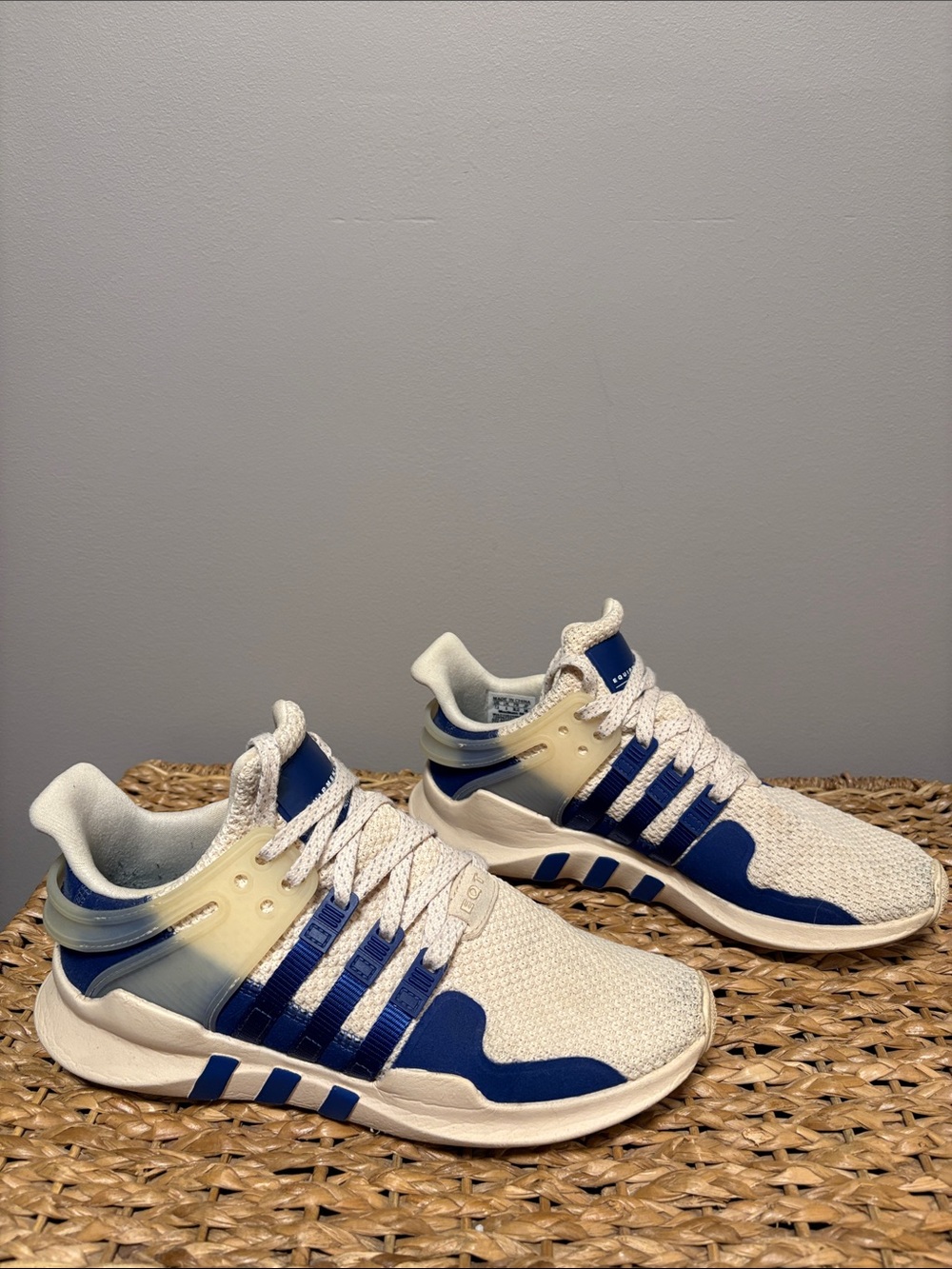 adidas Women's Cream and Navy Knit Sneakers